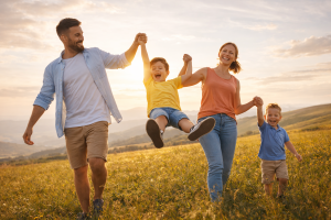 Happy Family Mobile Wallpaper Golden Hour Meadow 4K Desktop Background