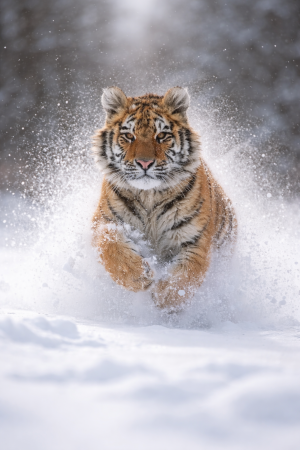 Majestic Siberian Tiger Running in Snow Mobile Wallpaper Free
