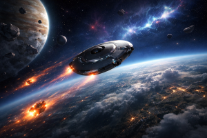 Spaceship Over Earth 4K Desktop Background Galaxy Mobile Wallpaper