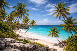 Tropical beach desktop wallpaper turquoise water palm trees Caribbean paradise