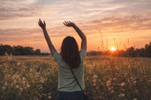 Sunset Field Girl Silhouette Mobile Wallpaper Landscape Nature Scenery