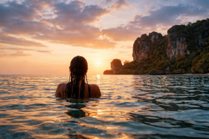 Tropical Island Sunset Mobile Wallpaper - Ocean Water Aesthetic Background