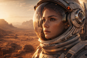 Stunning Female Astronaut Space Exploration 4K Desktop Background High-Resolution Wallpaper