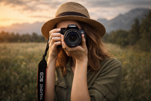 Beautiful Female Photographer with Canon Camera in Nature, Free 4K Desktop Wallpaper