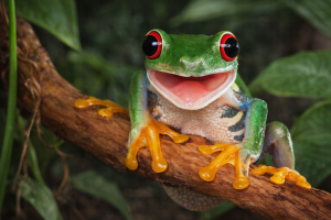Vibrant Green Tree Frog on Branch - High Resolution Nature Wallpaper for Desktop and Mobile