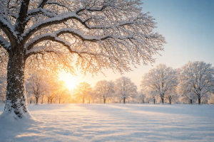 Snowy Winter Forest Sunrise 4K Desktop Background, Free Nature Wallpaper for PC and Mobile