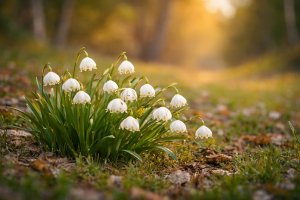 Beautiful White Spring Flowers in Forest Sunlight - Free Nature Wallpaper 4K