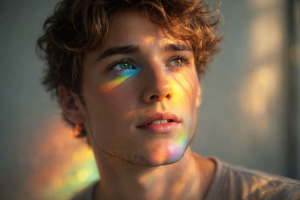 Rainbow Light Effect on Young Man's Face - Stunning 4K Desktop Background
