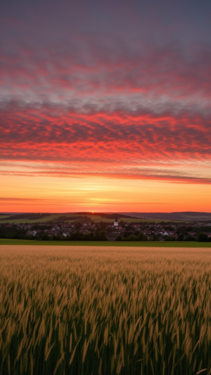 Gorgeous Red Sunset Over Golden Wheat Field - 4K Desktop Nature Wallpaper