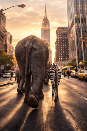 Circus Elephants and Zebra on 33rd Street in Manhattan - 1968 NYC Scene - Free HD Desktop Wallpaper