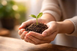 Hands Holding Soil with Sprouting Plant Free 4K Desktop Background