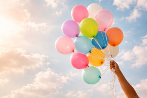 Colorful Balloons Against Sky - Free Birthday Party Desktop Wallpaper