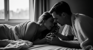 Romantic Couple Kissing in Bed 4K Desktop Background, Free Black and White Love Wallpaper