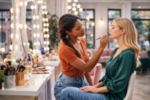 Makeup Artist Applying Lipstick in a Beauty Salon - Free Desktop Background