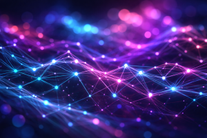 Vibrant Purple and Blue Neon Light Abstract Technology Desktop Background