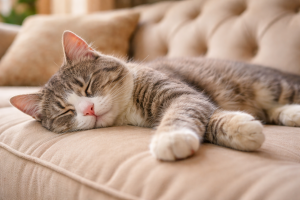 Cat Sleeping on Cozy Sofa Wallpaper