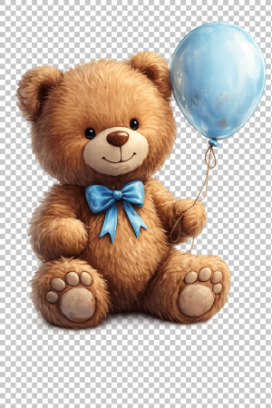 Cute Teddy Bear Holding Balloon Transparant Background Stock Image