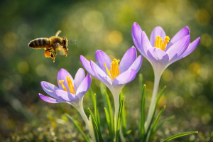 Bee on Purple Flowers Nature Desktop Wallpaper