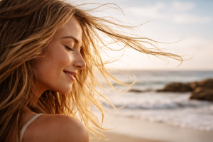 Sunset Beach Girl Smile Ocean Wallpaper