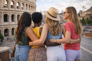 Four Friends standing Together at Colosseum