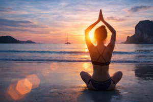 Sunset Beach Yoga Woman Silhouette