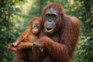 Cute Orangutan Baby with Mother HD Wallpaper