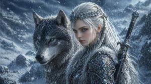 Frost Queen with Wolf Winter Wallpaper