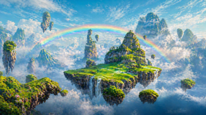 Fantasy Floating Islands Rainbow Desktop Wallpaper