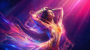 Ethereal Woman with Glowing Hair Desktop Wallpaper