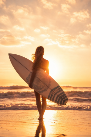 Sunset Surfer Girl Beach Desktop Wallpaper