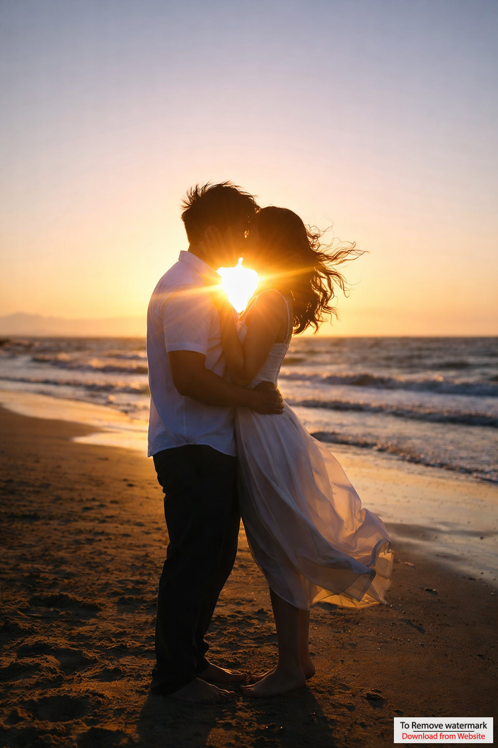 Romantic Couple Kissing Silhouette on Beach at Sunset Mobile Wallpaper ...