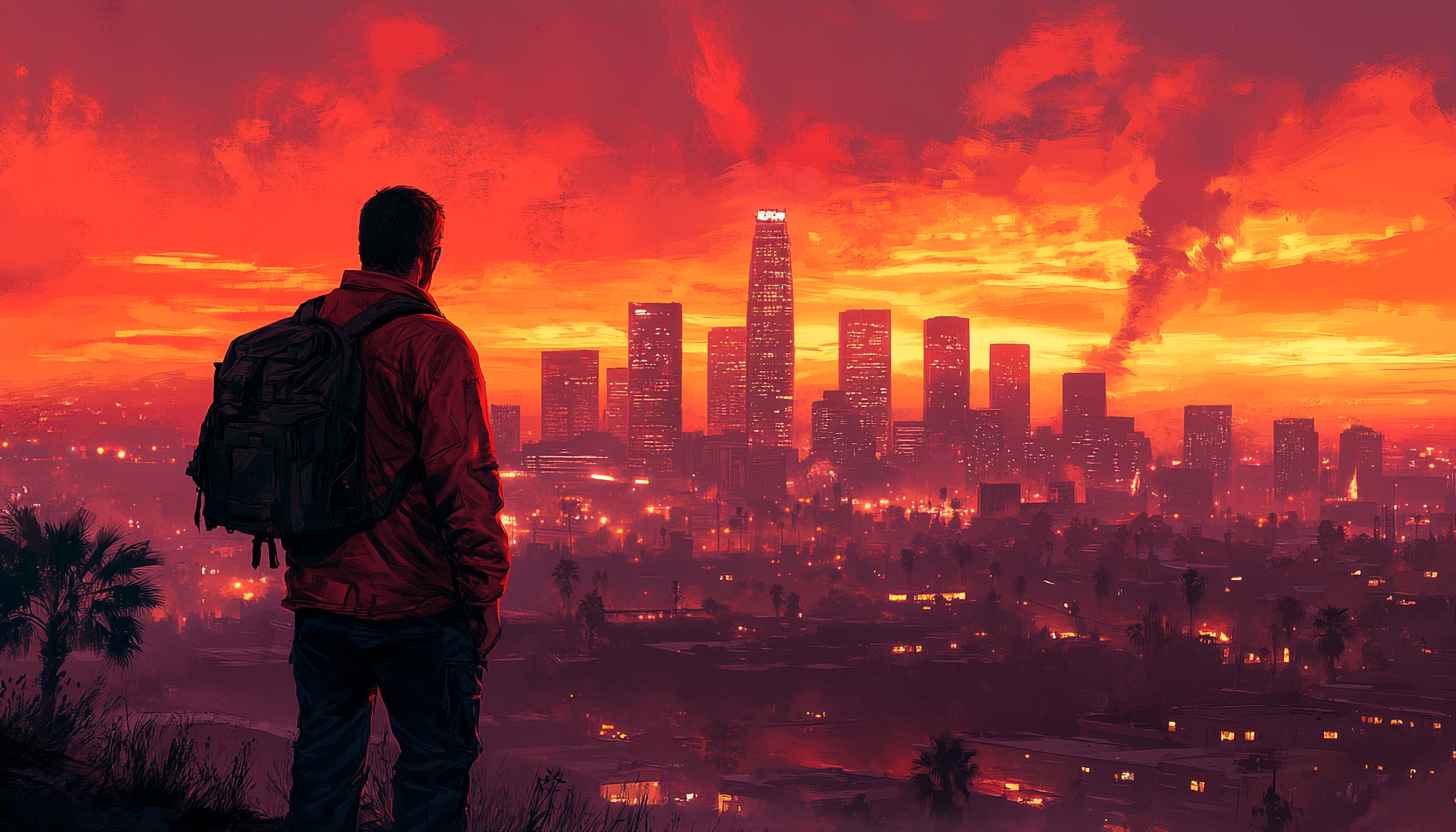 Los Angeles Cityscape Man Silhouette 4k Wallpaper for Desktop