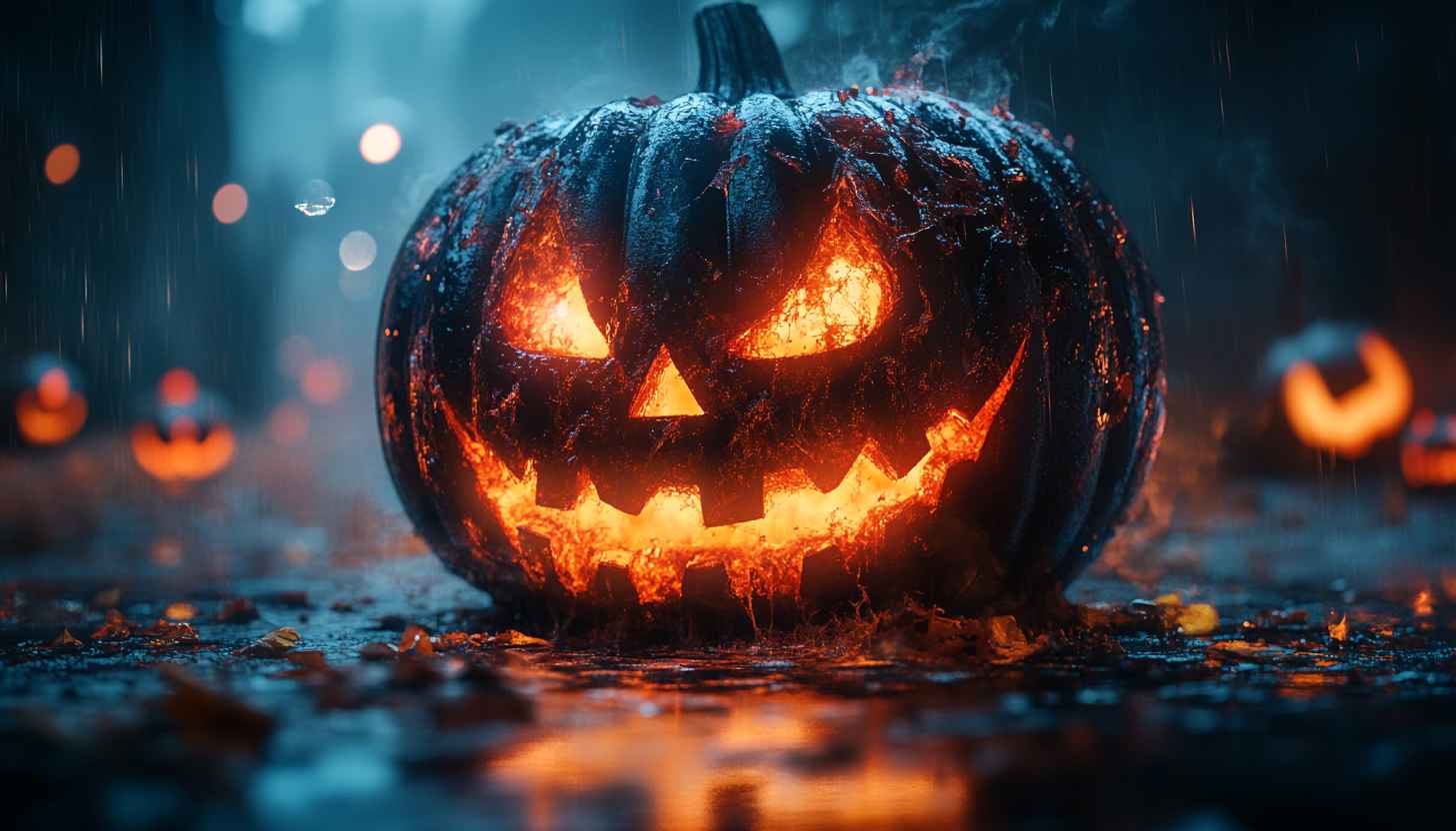 Halloween Pumpkin Wallpaper 4K, Spooky Desktop Background, Scary Theme