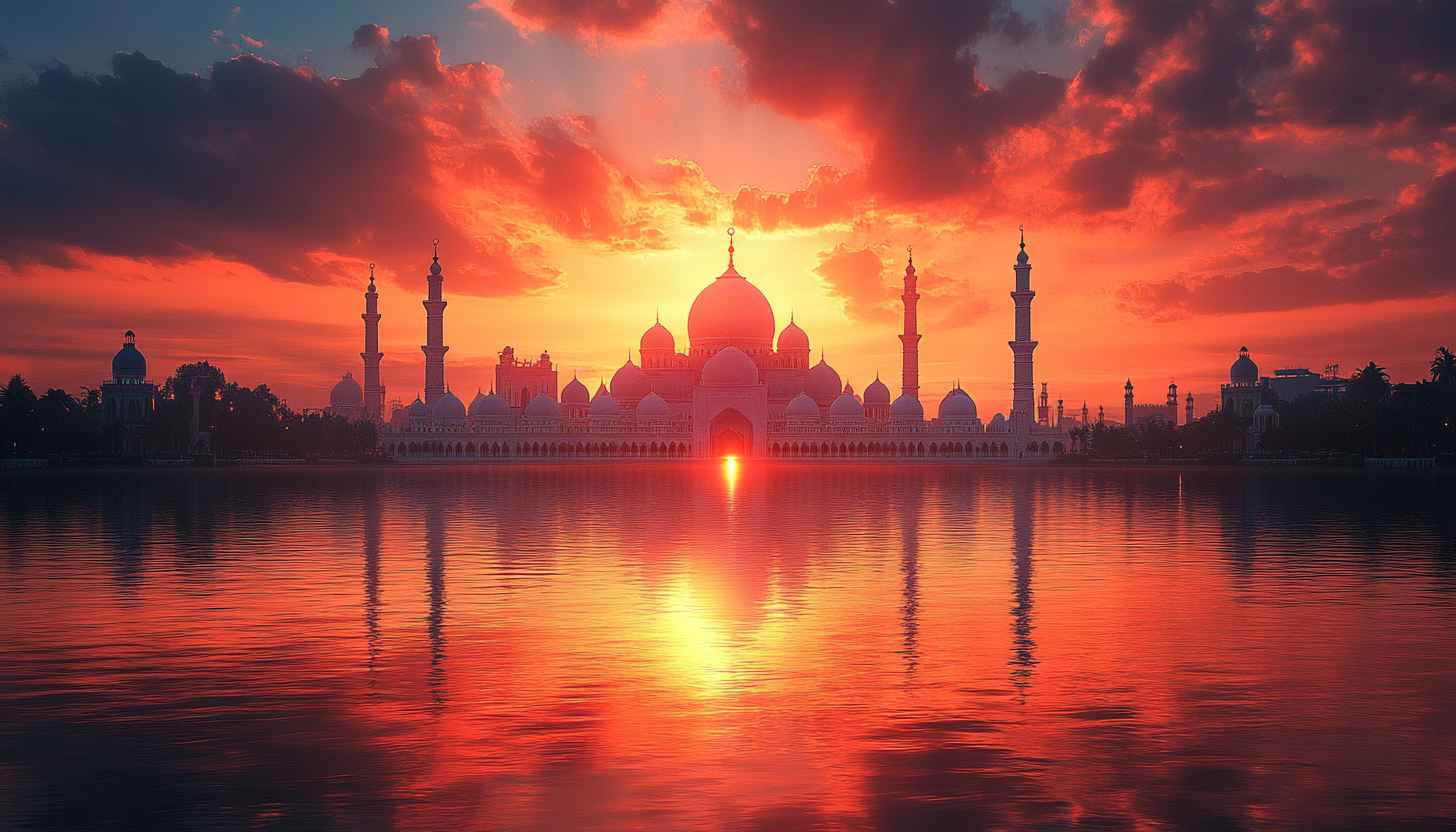 Mosque Wallpaper: Sunset, Islamic Architecture, Reflection Wallpaper, 4k Wallpaper