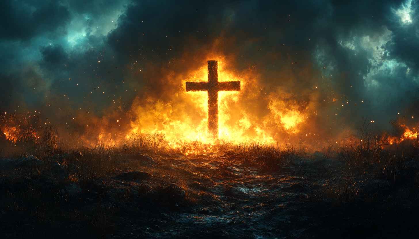 Fiery Cross Wallpaper: Christian Symbolism, Religious Imagery, Spiritual Background