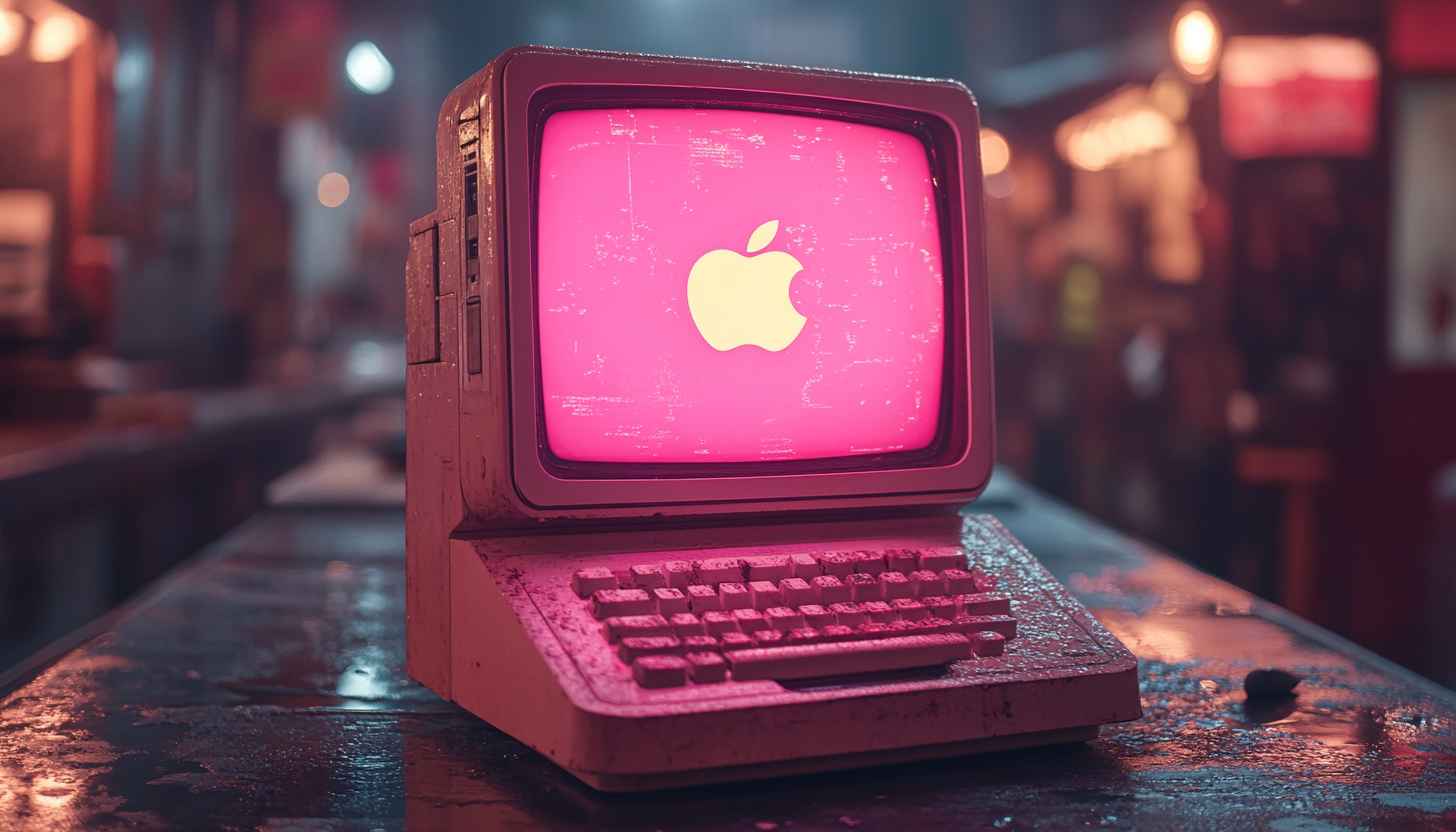 Retro Apple Computer Wallpaper, Pink Aesthetic, Tech Wallpaper, Old School
