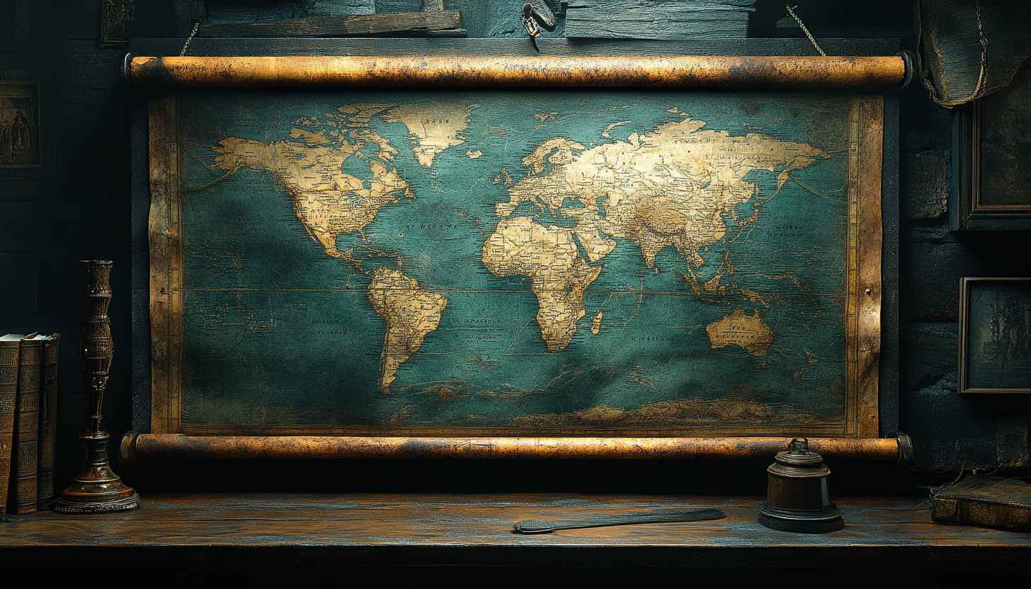 Vintage World Map Wallpaper, Antique Map Decor, World Map Art