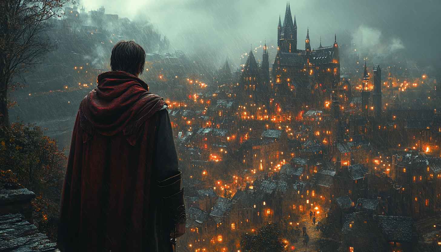 Medieval City Wallpaper, Fantasy Castle, Cinematic, Rainy Night Aesthetic