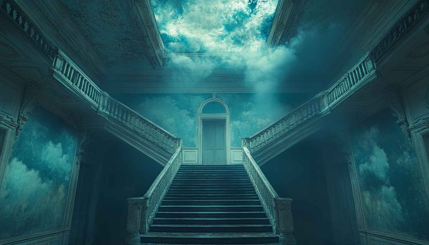 Haunted House Wallpaper, Mansion Wallpaper, Spooky Stairs, Eerie Sky