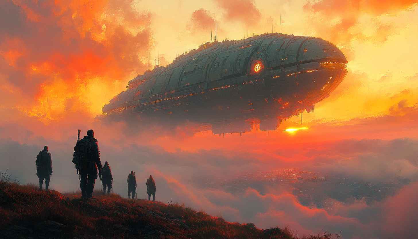 Sci-Fi Spaceship Wallpaper: Sunset & Exploration, 4k, Desktop