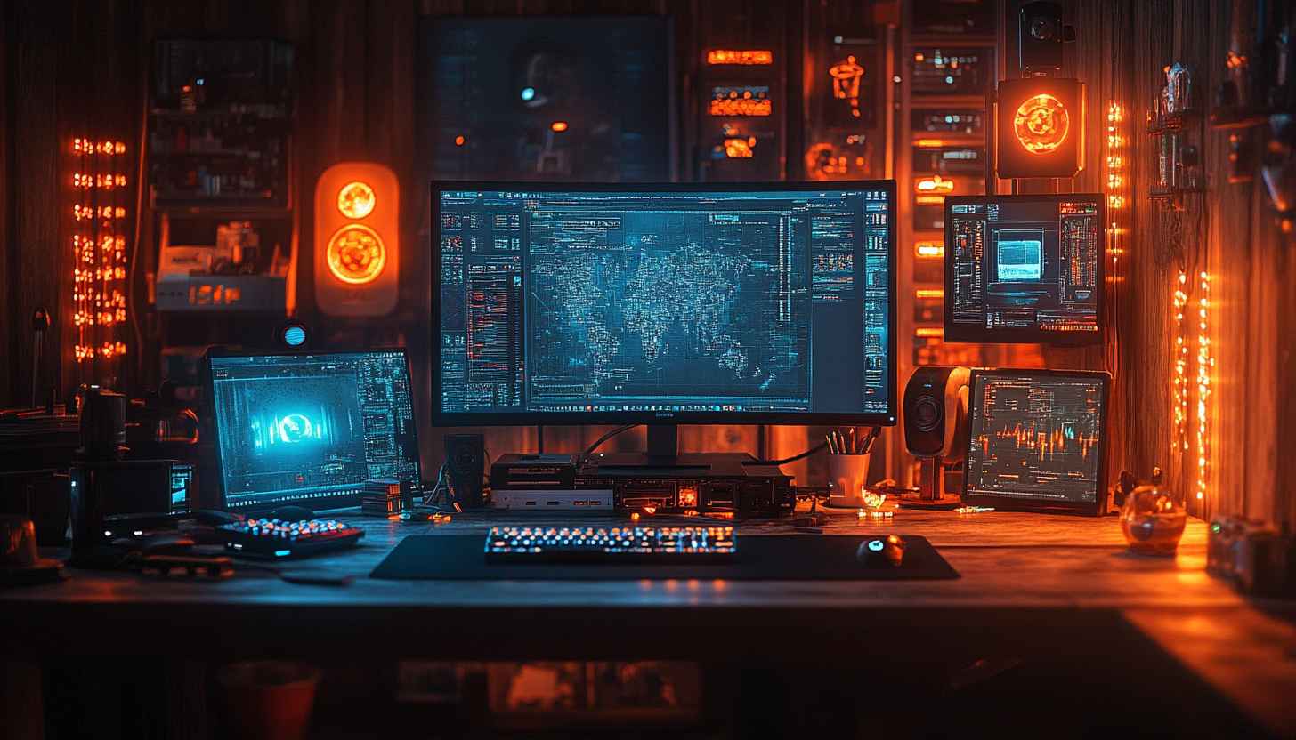 Cyberpunk Developer Setup Wallpaper, Coding Wallpaper, Technology Wallpaper 4K