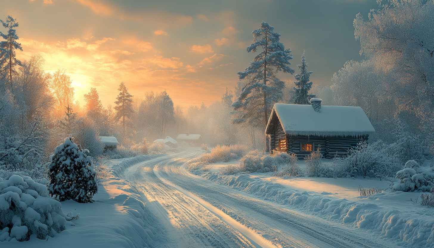 Winter Wallpaper: Snowy Landscape Cabin Wallpaper for Phone, Desktop Backgrounds