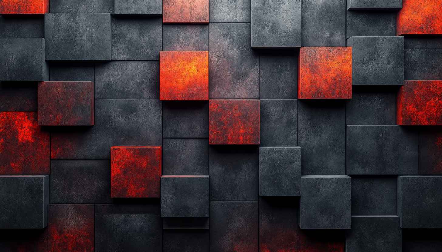 Abstract Geometric 3D Blocks Red and Black Mobile Wallpaper