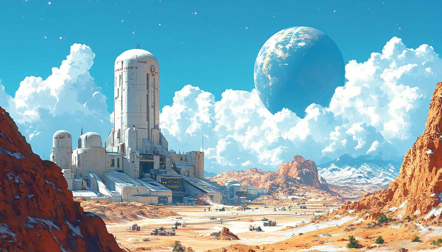 Science Fiction Outpost Mobile Wallpaper, Distant Planet 4K Desktop Background
