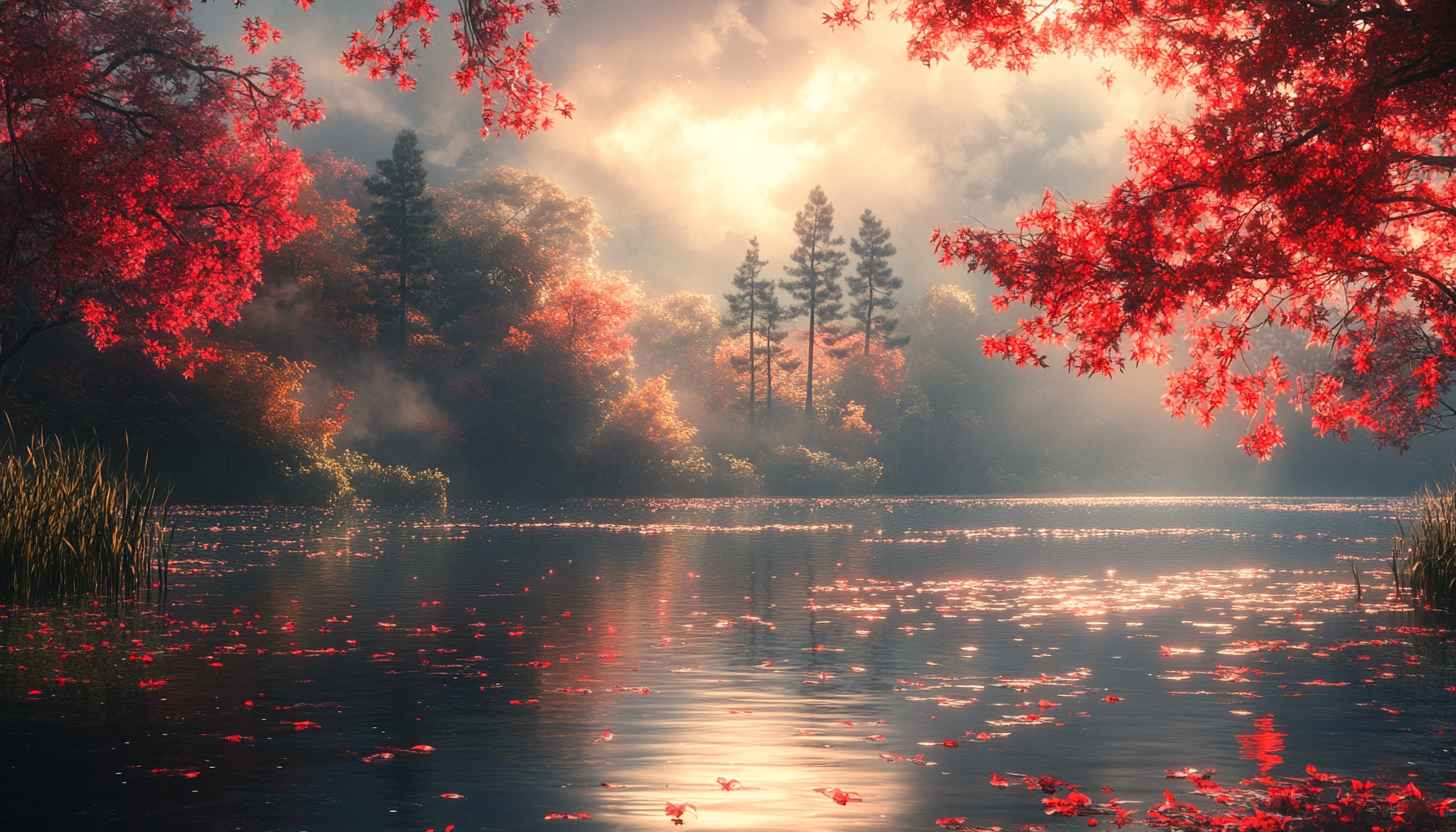 Autumn Lake Red Leaves Wallpaper 4K Desktop Nature Backgrounds Free