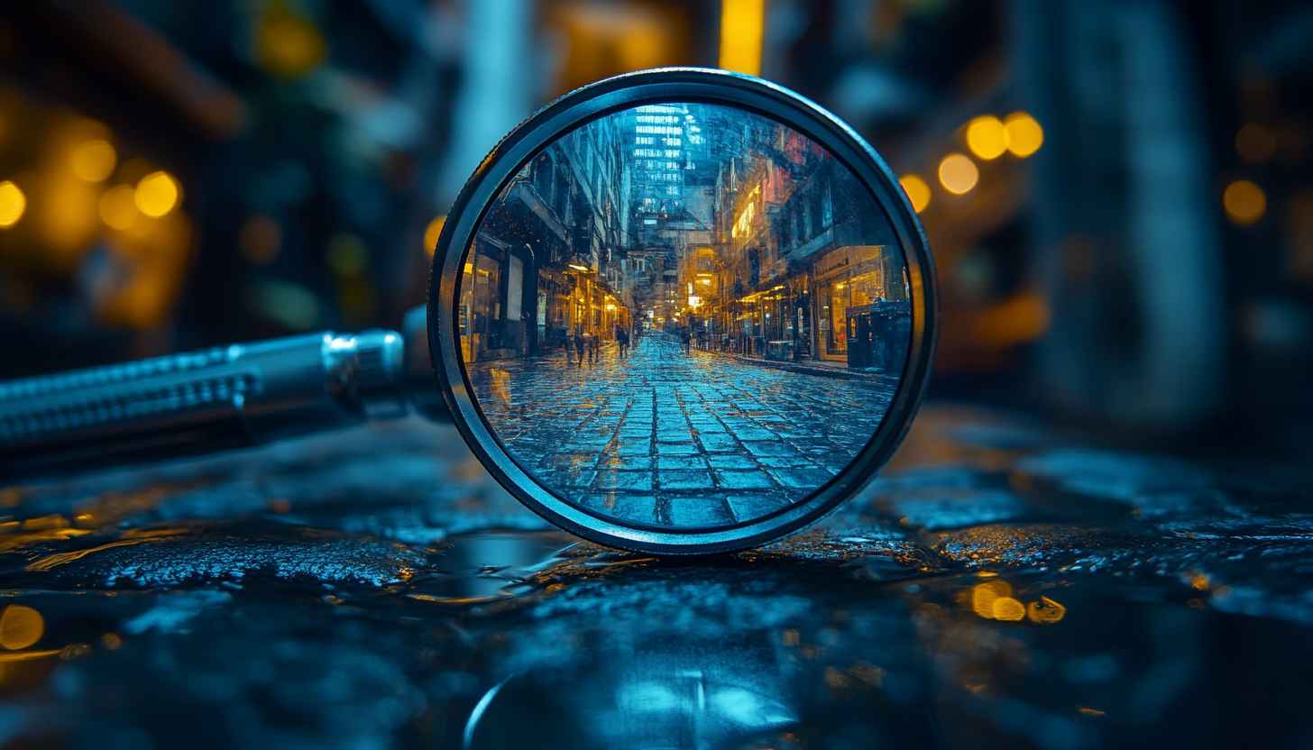 Cityscape Street View Through Magnifying Glass Mobile Wallpaper