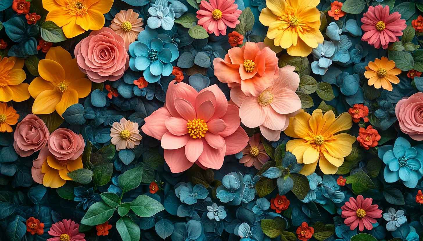 Floral Background Wallpaper: Pink Yellow Blue Flower Desktop Background