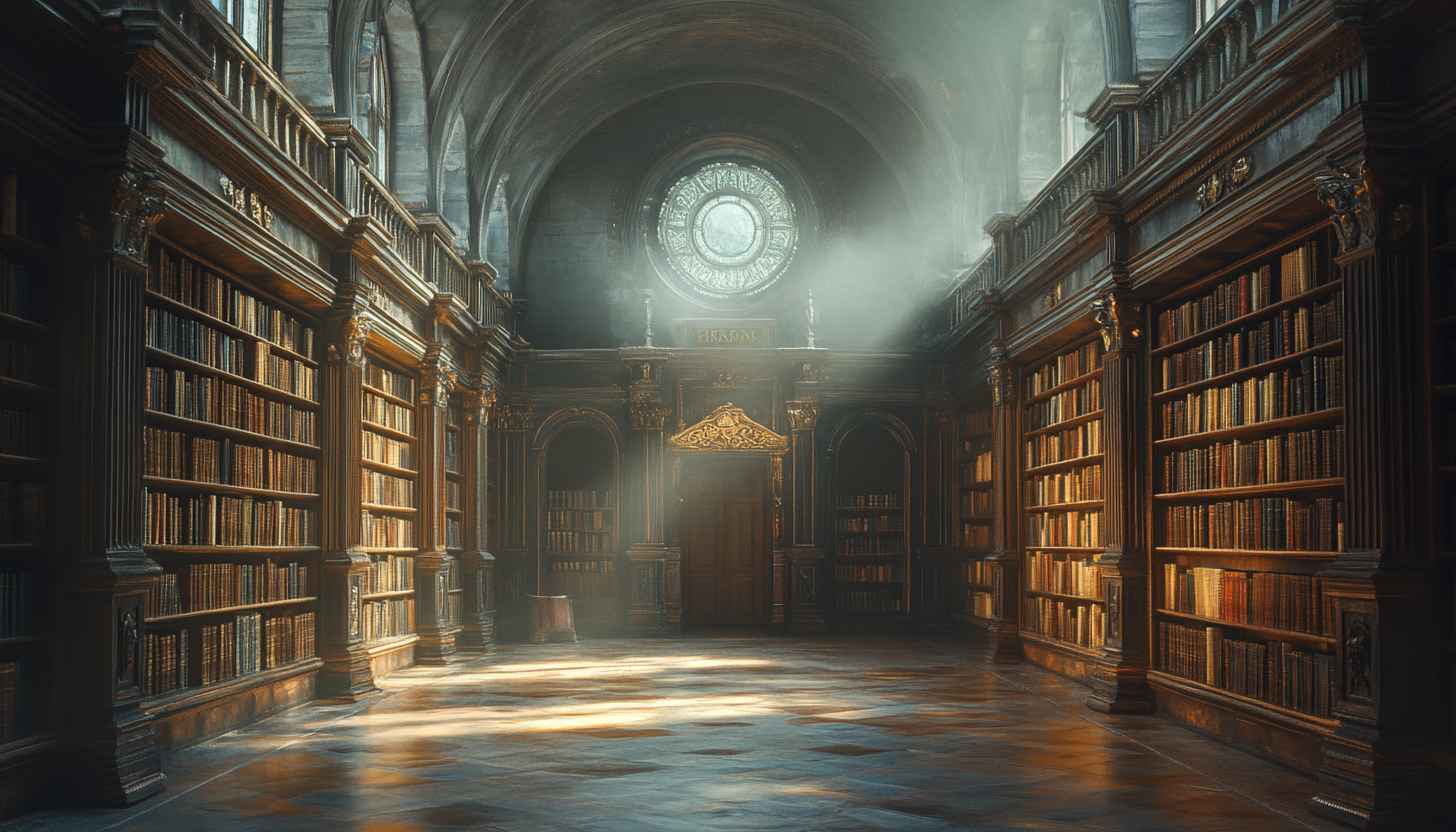 Grand Library Interior 4K Wallpaper for Desktop and Mobile