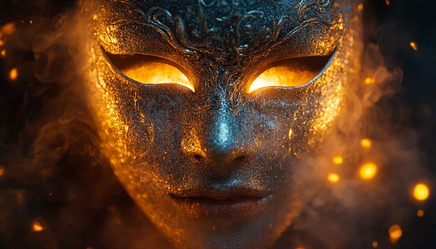 Venetian Mask Mobile Wallpaper - Glowing Eyes, Dark Fantasy Background