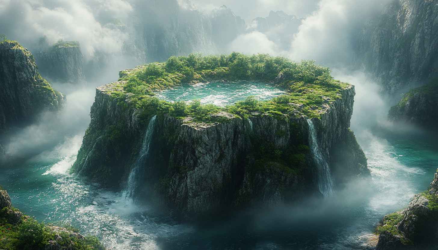 Fantasy Island Waterfall 4K Desktop Background Scenic Mobile Wallpaper